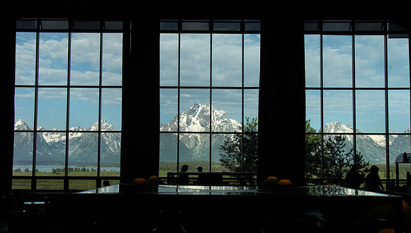 Grand Tetons from lodge lobby