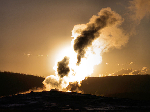 Old Faithful at sunset