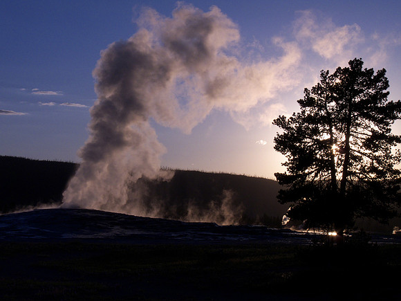 Old Faithful at sunset