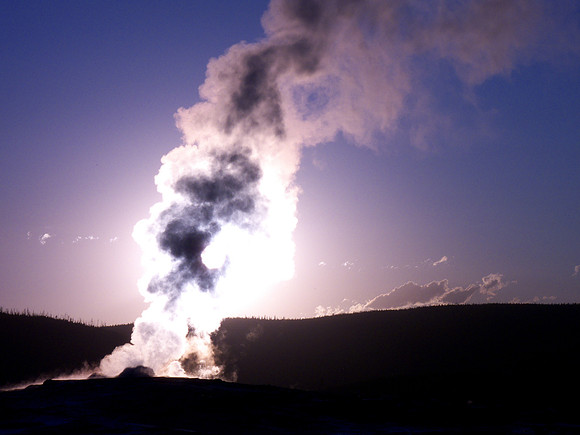 Old Faithful at sunset