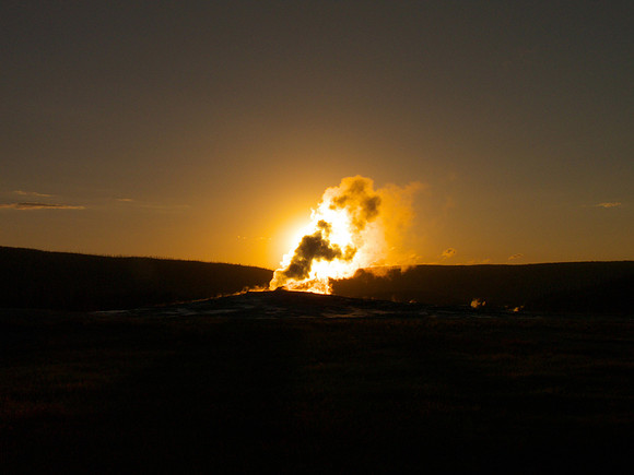 Old Faithful at sunset