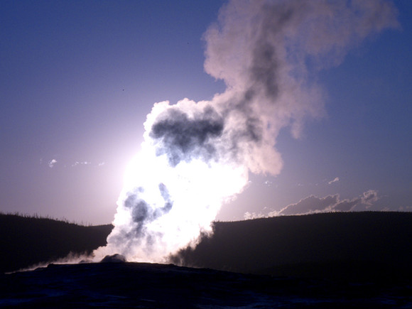 OLd Faithful at sunset