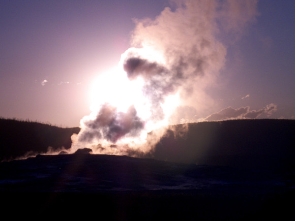 Ol Faithful at sunset